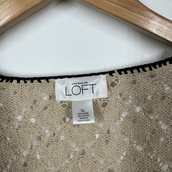 Loft Cardigan Women XL Beige Black Lace Crochet Tie Waist Topper Sweater Boho - Picture 8 of 10